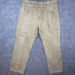 PJ Mark Jeans Mens 38 Khaki Straight Tan Denim Crease Workwear Utility Worn Fade